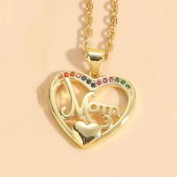 Mama Letter Heart Shape Copper Inlay Zircon 14k Gold Plated Pendant Necklace sku image 3