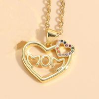 Mama Letter Heart Shape Copper Inlay Zircon 14k Gold Plated Pendant Necklace sku image 4