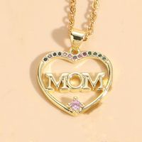 Mama Letter Heart Shape Copper Inlay Zircon 14k Gold Plated Pendant Necklace sku image 5