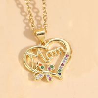 Mama Letter Heart Shape Copper Inlay Zircon 14k Gold Plated Pendant Necklace sku image 6
