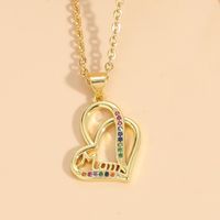 Mama Letter Heart Shape Copper Inlay Zircon 14k Gold Plated Pendant Necklace sku image 7