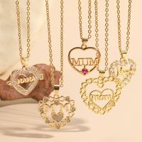 Mama Simple Style Letter Heart Shape Copper Plating Hollow Out Inlay Zircon 14k Gold Plated Pendant Necklace main image 1