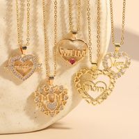 Mama Simple Style Letter Heart Shape Copper Plating Hollow Out Inlay Zircon 14k Gold Plated Pendant Necklace main image 7