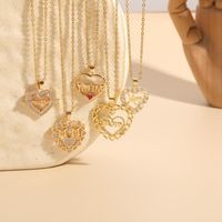 Mama Simple Style Letter Heart Shape Copper Plating Hollow Out Inlay Zircon 14k Gold Plated Pendant Necklace main image 5