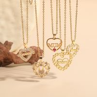 Mama Simple Style Letter Heart Shape Copper Plating Hollow Out Inlay Zircon 14k Gold Plated Pendant Necklace main image 6