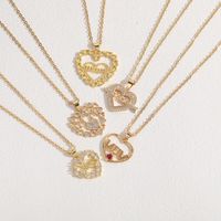 Mama Simple Style Letter Heart Shape Copper Plating Hollow Out Inlay Zircon 14k Gold Plated Pendant Necklace main image 2