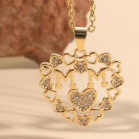 Mama Simple Style Letter Heart Shape Copper Plating Hollow Out Inlay Zircon 14k Gold Plated Pendant Necklace sku image 1