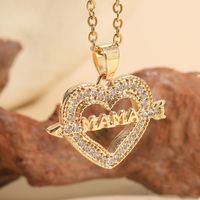 Mama Simple Style Letter Heart Shape Copper Plating Hollow Out Inlay Zircon 14k Gold Plated Pendant Necklace sku image 3