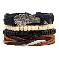 Casual Letter Feather Wings Pu Leather Alloy Beaded Patchwork Men's Bracelets sku image 11