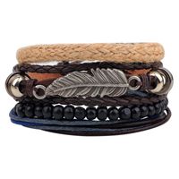 Casual Letter Feather Wings Pu Leather Alloy Beaded Patchwork Men's Bracelets sku image 15