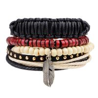 Casual Letter Feather Wings Pu Leather Alloy Beaded Patchwork Men's Bracelets sku image 23