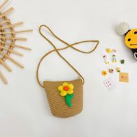 Women's Small Straw Flower Cute Square Zipper Crossbody Bag sku image 3