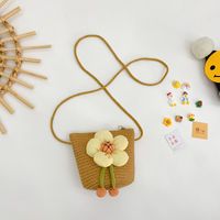 Women's Small Straw Flower Cute Square Zipper Crossbody Bag sku image 8