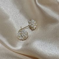 Wholesale Jewelry 1 Pair Simple Style Round Metal Pearl Zircon Ear Studs main image 3