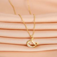 Copper 18K Gold Plated Cute Plating Hollow Out Inlay Whale Zircon Pendant Necklace main image 4