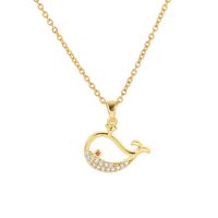 Copper 18K Gold Plated Cute Plating Hollow Out Inlay Whale Zircon Pendant Necklace main image 5