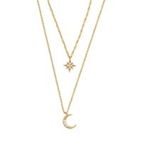 Casual Star Moon Copper Plating Inlay Zircon 14k Gold Plated Layered Necklaces main image 2