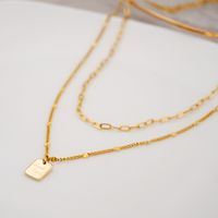 Titanium Steel Gold Plated Retro Pearl Square Layered Necklaces sku image 1