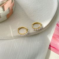 1 Paar Einfacher Stil Kreis Kupfer Überzug Inlay Perle 14 Karat Vergoldet Ohrringe main image 3