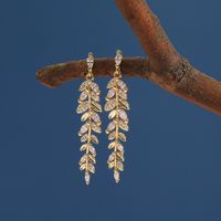 1 Pair Streetwear Leaves Copper Plating Inlay Zircon Drop Earrings main image 4