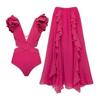 Women's Romantic Beach Solid Color Frill Backless 2 Piece Set One Piece main image 4