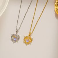 Wholesale Simple Style Heart Shape Titanium Steel Crystal Pendant Necklace main image 1