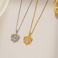 Simple Style Heart Shape Titanium Steel Plating Inlay Crystal Pendant Necklace main image 1