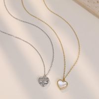 Simple Style Heart Shape Titanium Steel Plating Inlay Shell Pendant Necklace main image 5