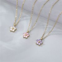Wholesale Sweet Flower Stainless Steel Artificial Crystal Pendant Necklace main image 1