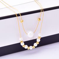 Wholesale Lady Pearl Shell Titanium Steel Layered Necklaces main image 3