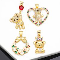 Ins Style Bear Heart Shape Copper Plating Inlay Zircon 18k Gold Plated Pendants Jewelry Accessories main image 1