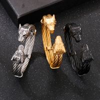 Hip-Hop Wolf Stainless Steel Plating 18K Gold Plated Unisex Bangle main image 6