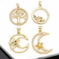Ins Style Star Moon Tree Copper Plating Inlay Zircon 18k Gold Plated Pendants Jewelry Accessories main image 1