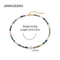 Ins Style Retro Classic Style Geometric Stainless Steel Beaded Natural Stone 18k Gold Plated Necklace main image 2
