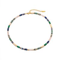 Ins Style Retro Classic Style Geometric Stainless Steel Beaded Natural Stone 18k Gold Plated Necklace main image 3