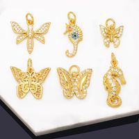 Ins Style Hippocampus Dragonfly Butterfly Copper Plating Inlay Zircon 18k Gold Plated Pendants Jewelry Accessories main image 1