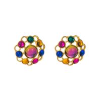 Wholesale Jewelry 1 Pair Baroque Style Round Alloy Resin Crystal Gold Plated Ear Studs sku image 1