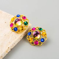 Wholesale Jewelry 1 Pair Baroque Style Round Alloy Resin Crystal Gold Plated Ear Studs main image 3