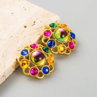 Wholesale Jewelry 1 Pair Baroque Style Round Alloy Resin Crystal Gold Plated Ear Studs main image 2