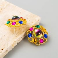 Wholesale Jewelry 1 Pair Baroque Style Round Alloy Resin Crystal Gold Plated Ear Studs main image 4