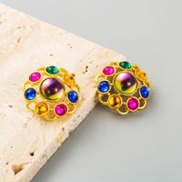 Wholesale Jewelry 1 Pair Baroque Style Round Alloy Resin Crystal Gold Plated Ear Studs main image 5