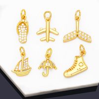 Modern Style Slippers Umbrella Airplane Copper Plating Inlay Zircon 18k Gold Plated Pendants Jewelry Accessories main image 1