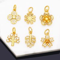 Korean Style Leaves Flower Copper Plating Inlay Zircon 18k Gold Plated Pendants Jewelry Accessories main image 1