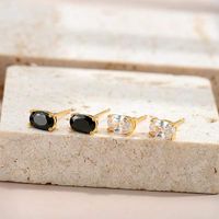 1 Pair Simple Style Solid Color Sterling Silver Plating Inlay Zircon Ear Studs main image 5