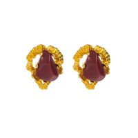 Wholesale Jewelry 1 Pair Baroque Style Irregular Alloy Resin Gold Plated Ear Studs sku image 2