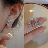 Fashion Heart Shape Flower Copper Beaded Plating Inlay Pearl Zircon Earrings Ear Studs 1 Pair sku image 23
