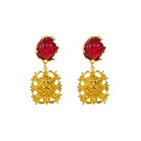 Wholesale Jewelry 1 Pair Retro Geometric Alloy Resin Gold Plated Drop Earrings sku image 1