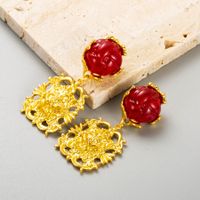 Wholesale Jewelry 1 Pair Retro Geometric Alloy Resin Gold Plated Drop Earrings main image 5