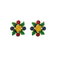 Wholesale Jewelry 1 Pair Baroque Style Flower Alloy Resin Gold Plated Ear Studs sku image 1