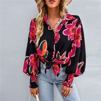 Women's Blouse Long Sleeve Blouses Printing Casual Printing Plaid Flower main image 6